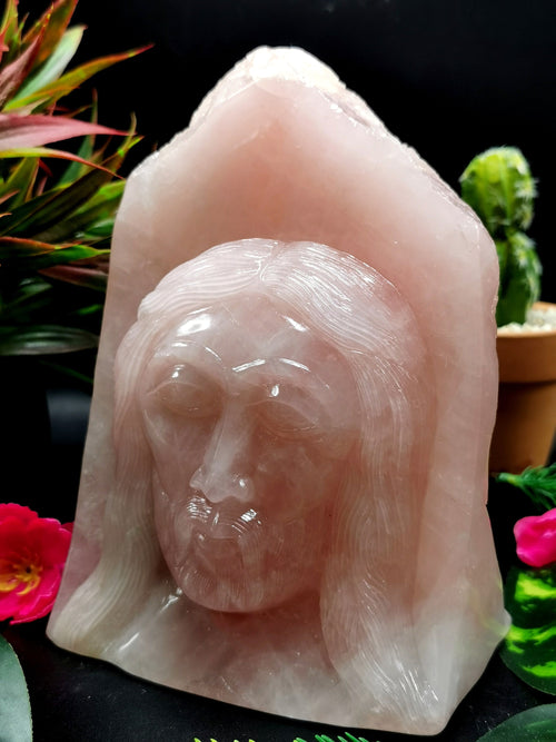 Lord Jesus majestic carving in natural rose quartz stone | hand carved in gemstones | crystal/reiki - 6 inches and 1.92 kg (4.22 lb)