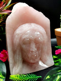 Lord Jesus majestic carving in natural rose quartz stone | hand carved in gemstones | crystal/reiki - 6 inches and 1.92 kg (4.22 lb)