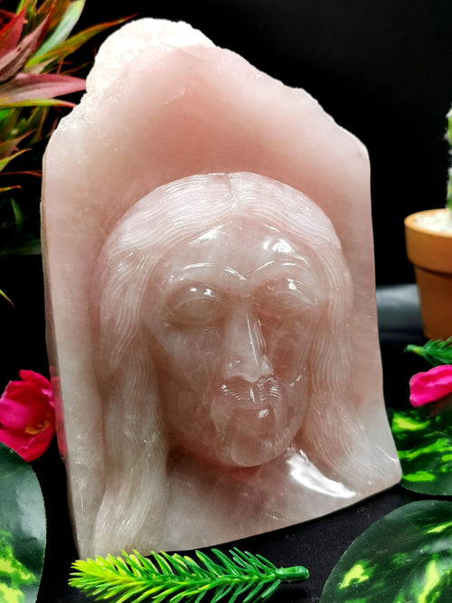 Lord Jesus majestic carving in natural rose quartz stone | hand carved in gemstones | crystal/reiki - 6 inches and 1.92 kg (4.22 lb)