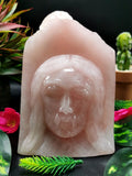 Lord Jesus majestic carving in natural rose quartz stone | hand carved in gemstones | crystal/reiki - 6 inches and 1.92 kg (4.22 lb)