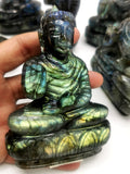 Labradorite Buddha - handmade carving of serene and meditating Lord Buddha - crystal/reiki/healing - 4 inches and 250 gms (0.55 lb)
