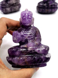Amethyst Buddha - handmade carving of serene and meditating Lord Buddha - crystal/reiki/healing - 4 inches and 270 gms (0.59 lb)