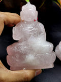 Rose Quartz Buddha - handmade carving of serene and meditating Lord Buddha - crystal/ home decor - 4 inches and 300 gms (0.66 lb)
