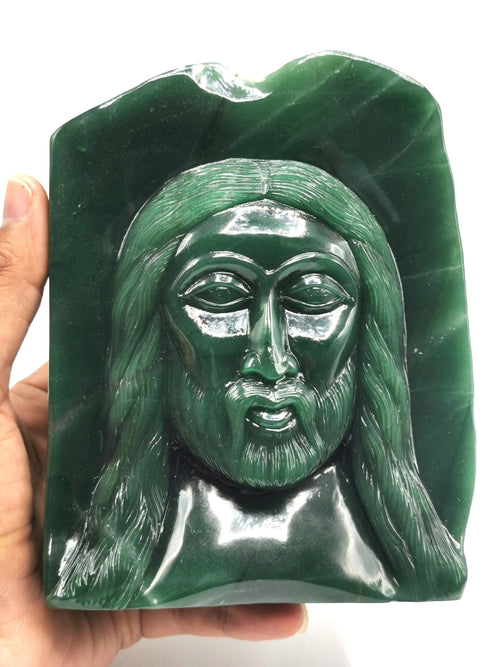 Lord Jesus majestic carving in natural dark green aventurine | hand carved in gemstones | crystal/reiki - 6 inches and 1.79 kg (3.94 lb)