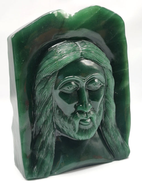 Lord Jesus majestic carving in natural dark green aventurine | hand carved in gemstones | crystal/reiki - 6 inches and 1.79 kg (3.94 lb)
