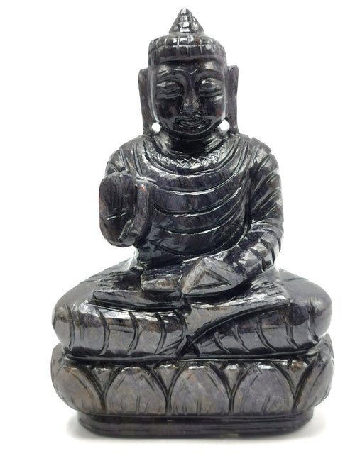 Blue Aventurine Buddha - handmade carving of serene and meditating Lord Buddha - crystal/ home decor - 4 inches and 330 gms (0.73 lb)