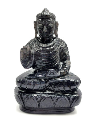 Blue Aventurine Buddha - handmade carving of serene and meditating Lord Buddha - crystal/ home decor - 4 inches and 330 gms (0.73 lb)