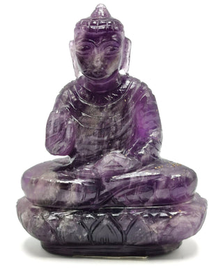 Amethyst Buddha - handmade carving of serene and meditating Lord Buddha - crystal/reiki/healing - 3.5 inches and 180 gms (0.40 lb)
