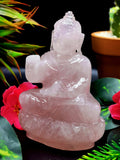 Rose Quartz Buddha - handmade carving of serene and meditating Lord Buddha - crystal/ home decor - 3.5 inches and 230 gms (0.51 lb)
