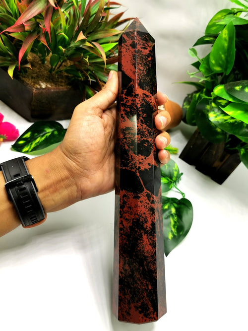 Natural Large Mahogany Obsidian point/wand/tower -handmade carvings - energy/chakra/reiki - 12 in (30 cms) height and 1.07 kg (2.35 lb)