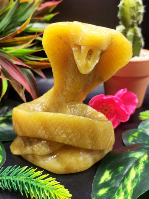 Cobra snake carving in Yellow Calcite stone - crystal healing / chakra / reiki / energy - 4.2 inches and 560 gms (1.23 lb)