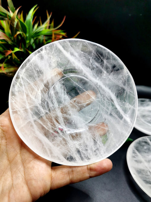 Clear Quartz or Spathik Crystal Plate - Crystal and Gemstones Healing / Reiki / Chakra - 5 inches and 230 gms (0.51 lb) - ONE PIECE ONLY