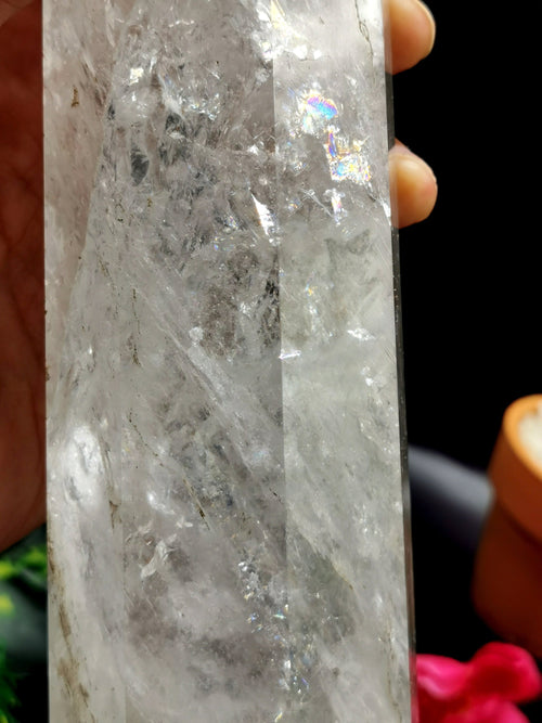 Large 8-face Clear Quartz point/wand/tower -handmade carvings - energy/chakra/reiki - 12.2 in (30.5 cms) height and 1.76 kg (3.87 lb)