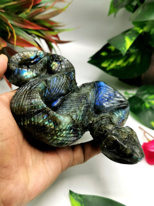 Slithering snake carving in Labradorite stone - crystal healing / chakra / reiki / energy - 5.5 inches and 510 gms (1.12 lb)