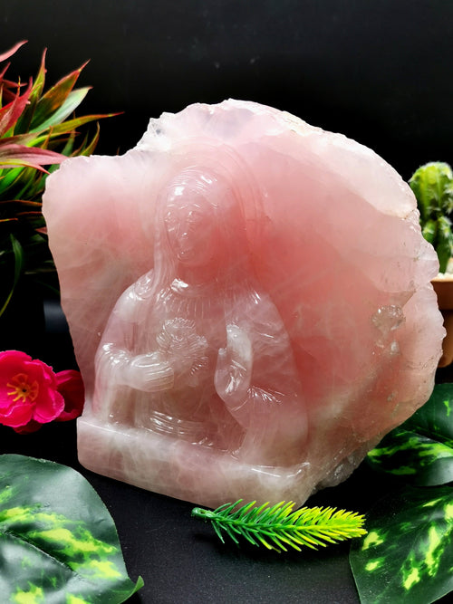 Mother Mary beautiful carving in natural rose quartz stone | hand carved in gemstones | crystal/reiki - 5 inches and 2.56 kgs (5.63 lb)