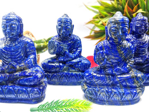 Lapis Lazuli Buddha - handmade carving of serene and meditating Lord Buddha - crystal/reiki/healing - 4 inches and 300 gms - 1 PIECE ONLY