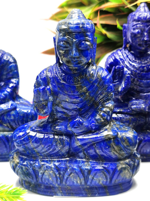 Lapis Lazuli Buddha - handmade carving of serene and meditating Lord Buddha - crystal/reiki/healing - 4 inches and 300 gms - 1 PIECE ONLY