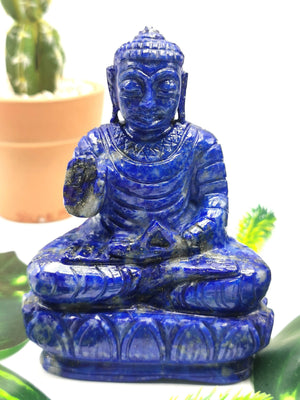 Lapis Lazuli Buddha - handmade carving of serene and meditating Lord Buddha - crystal/reiki/healing - 4 inches and 300 gms - 1 PIECE ONLY