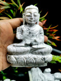 Howlite Buddha - handmade carving of serene and meditating Lord Buddha - crystal/reiki/healing - 4inches and 300 gms (0.66 lb)