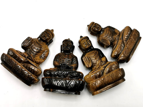 Tiger Eye Stone Buddha - handmade carving of serene and meditating Lord Buddha - 4 inches and 250 gms (0.55 lb)