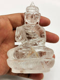 Clear Quartz/Clear Crystal Buddha - handmade carving of serene and meditating Lord Buddha - crystal/reiki/healing - 3.5 inches and 200 gms