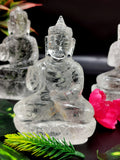 Clear Quartz/Clear Crystal Buddha - handmade carving of serene and meditating Lord Buddha - crystal/reiki/healing - 3.5 inches and 200 gms