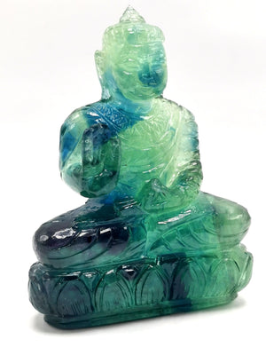 Green Fluorite Buddha - handmade carving of serene and meditating Lord Buddha - crystal/reiki/healing - 4 inches and 320 gms