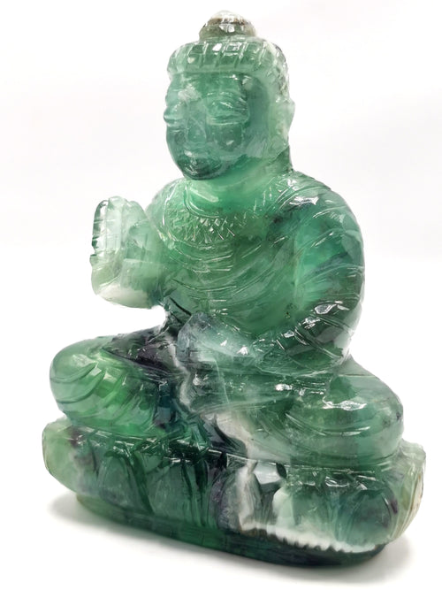 Green Fluorite Buddha - handmade carving of serene and meditating Lord Buddha - crystal/reiki/healing - 4 inches and 415 gms