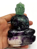 Buddha in Multi Fluorite stone - handmade carving of serene and meditating Lord Buddha 4 inches and 380 gms (0.84 lb)