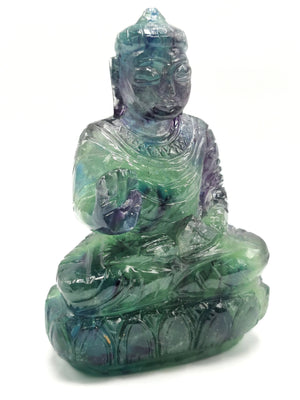 Multicolor Fluorite Buddha statue - handmade carving of serene and meditating Lord Buddha - 4 inches and 380 gms (0.84 lb)