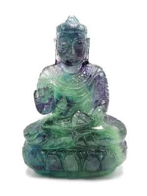 Multicolor Fluorite Buddha statue - handmade carving of serene and meditating Lord Buddha - 4 inches and 380 gms (0.84 lb)