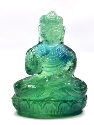 Green Fluorite Buddha - handmade carving of serene and meditating Lord Buddha - crystal/reiki/healing - 4 inches and 350 gms