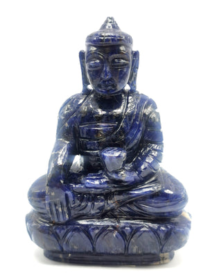 Sodalite Buddha statue - handmade carving of serene and meditating Lord Buddha - crystal/reiki/healing - 4 inches and 300 gms (0.66 lb)
