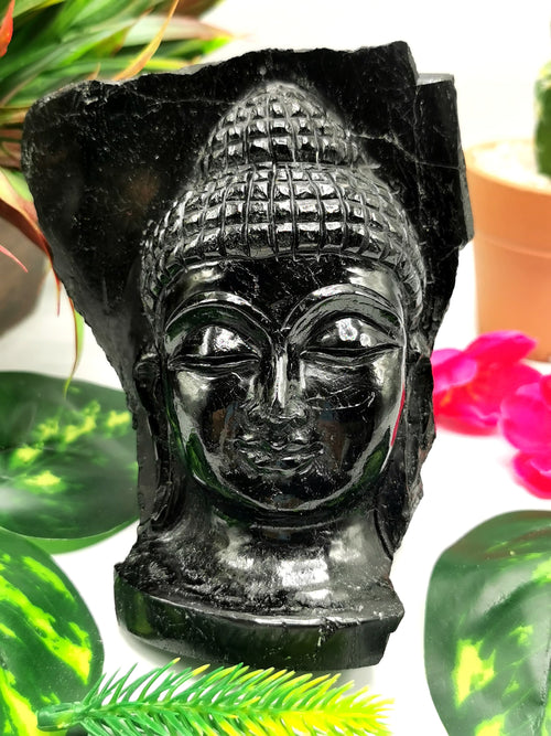 Black tourmaline hand carved Buddha Head - carving of serene and meditating Lord Buddha - crystal/reiki/chakra - 4 inch and 0.94 kg (2.1 lb)