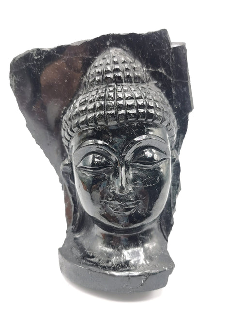 Black tourmaline hand carved Buddha Head - carving of serene and meditating Lord Buddha - crystal/reiki/chakra - 4 inch and 0.94 kg (2.1 lb)