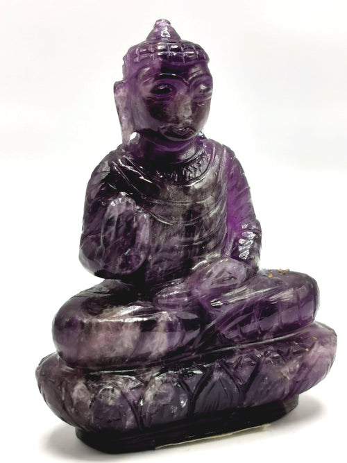 Amethyst Buddha - handmade carving of serene and meditating Lord Buddha - crystal/reiki/healing - 3.5 inches and 180 gms (0.40 lb)