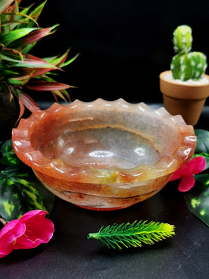 Beautiful red quartz designer hand carved bowls - 6 inches and 430 gms (0.95 lb) - ONE BOWL ONLY