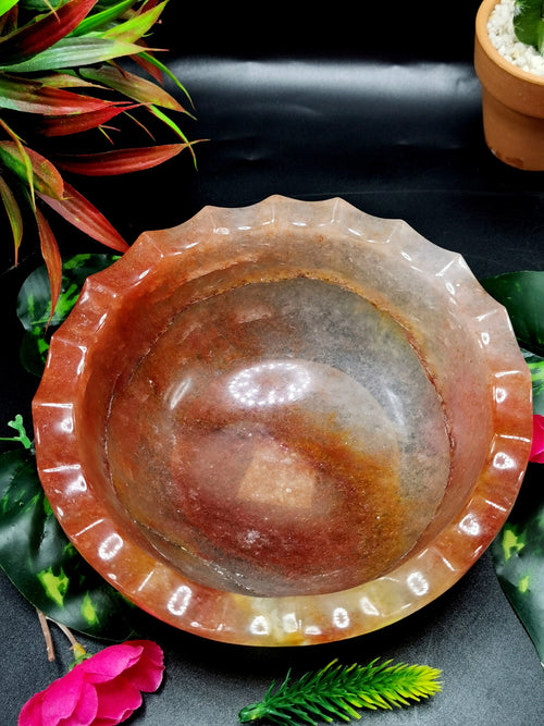 Beautiful red quartz designer hand carved bowls - 6 inches and 430 gms (0.95 lb) - ONE BOWL ONLY