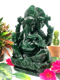 Dark Green Aventurine Handmade Carving of Ganesh - Lord Ganesha Idol in Crystals/Gemstone - Reiki/Chakra/Healing -8 in and 2.52 kg (5.54 lb)