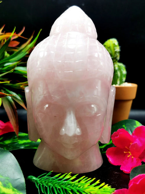 Large Rose Quartz Buddha Face/Head - handmade carving of serene face of Lord Buddha - crystal/reiki/healing - 5 inches and 0.95 kg (2.1 lb)