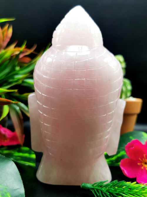 Large Rose Quartz Buddha Face/Head - handmade carving of serene face of Lord Buddha - crystal/reiki/healing - 5 inches and 0.95 kg (2.1 lb)