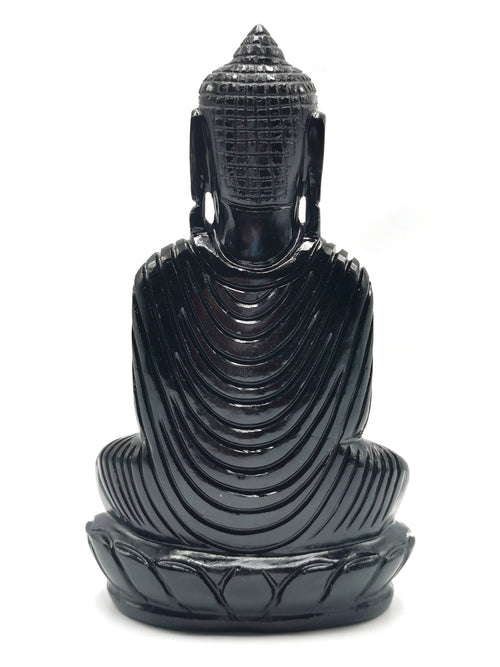 Black Obsidian Buddha - handmade carving of serene and meditating Lord Buddha - crystal/reiki/healing - 8 inches and 1.34 kg (2.95lb)