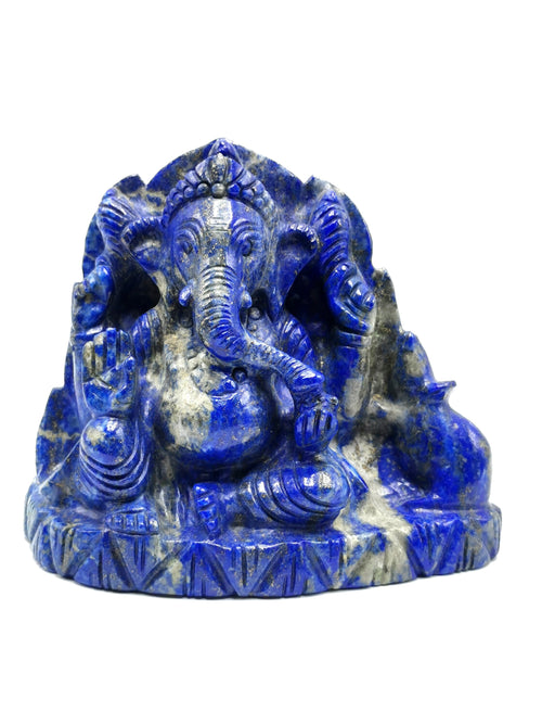 Lapis Lazuli Handmade Carving of Ganesh - Lord Ganesha Idol |Sculpture in Crystals/Gemstones - Reiki/Chakra/Healing - 4 inches and 970 gms
