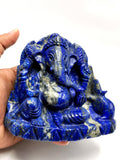 Lapis Lazuli Handmade Carving of Ganesh - Lord Ganesha Idol |Sculpture in Crystals/Gemstones - Reiki/Chakra/Healing - 4 inches and 970 gms