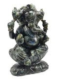 Labradorite Handmade Carving of Ganesh with blue flash - Lord Ganesha Idol | Figurine in Crystals and Gemstones - 9 inches and 3 kg (6.6 lb)