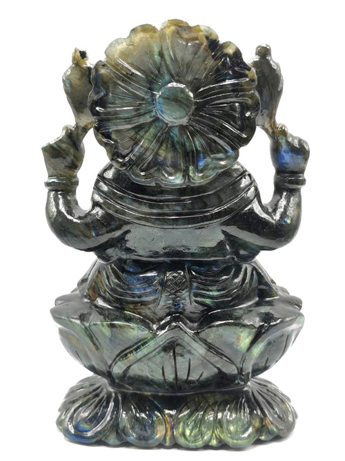 Labradorite Handmade Carving of Ganesh with blue flash - Lord Ganesha Idol | Figurine in Crystals and Gemstones - 9 inches and 3 kg (6.6 lb)