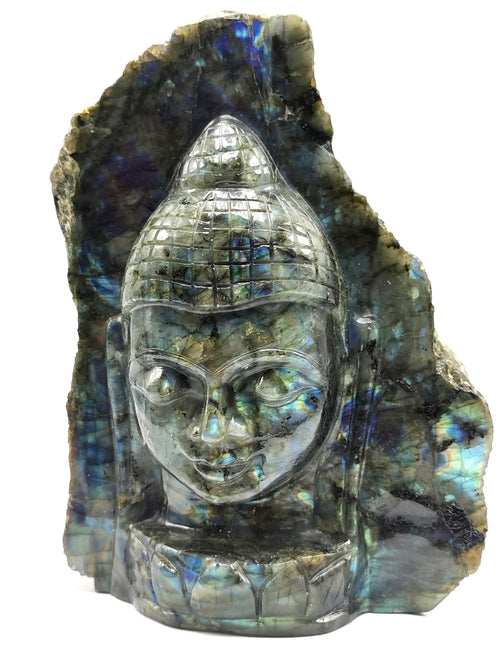 Labradorite Buddha Head on both sides - handmade carving of serene and meditating Lord Buddha - crystal/reiki/chakra - 9 inches and 3.67 kg