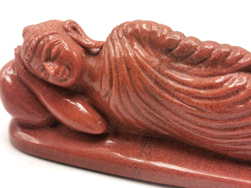 Red Aventurine Buddha in parinirvana position - handmade carving of serene Lord Buddha - crystal/reiki/healing - 6.2 inches and 480 gms