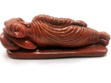 Red Aventurine Buddha in parinirvana position - handmade carving of serene Lord Buddha - crystal/reiki/healing - 6.2 inches and 480 gms