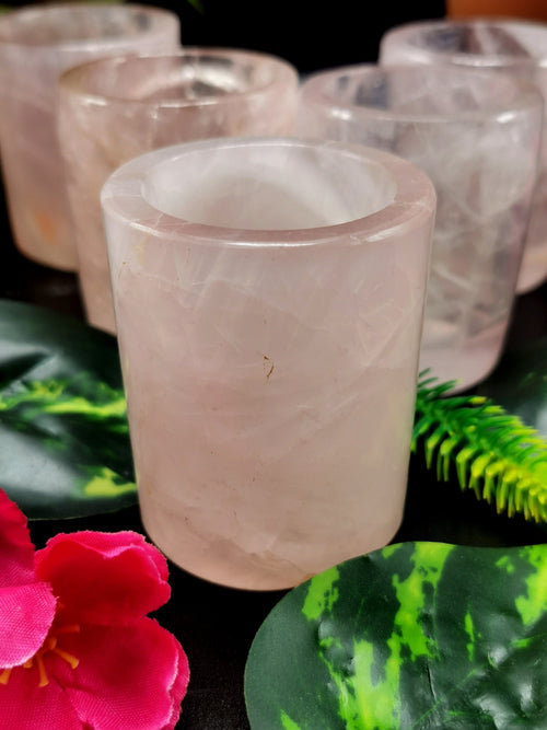 Beautiful gemstone shot glass/goblet in rose quartz stone - carvings in gemstones and crystals - reiki/chakra/healing/energy - ONLY 1 PIECE